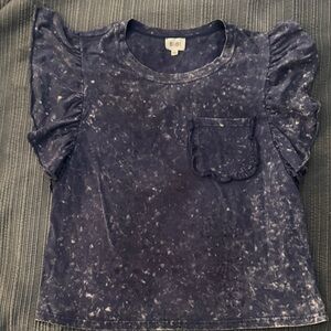 Bibi  Navy Blue Ruffle Sleeve Top